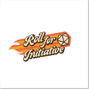 Roll for Initiative Fantasy 80s Retro Flame Dice Posters and Art